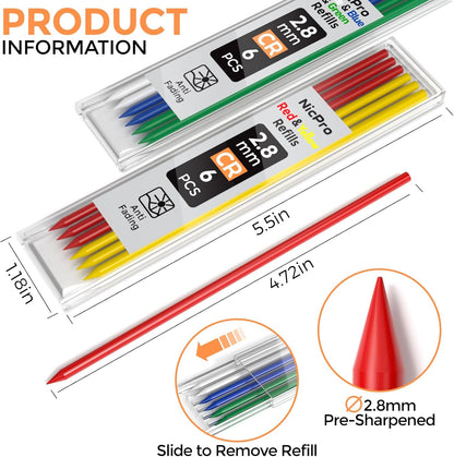 Nicpro 24 Pieces Carpenter Pencil Lead Refills 2.8mm, Break Resistant Leads for Construction and Woodworking Pencils (Black)