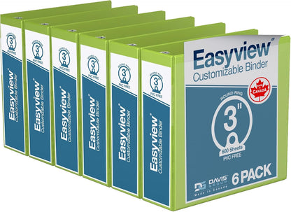 Easyview Premium 3-Ring Binders with Clear-View Covers and Round Rings, Binders for School or Office, 1 Inch, Pack of 6, Navy Blue