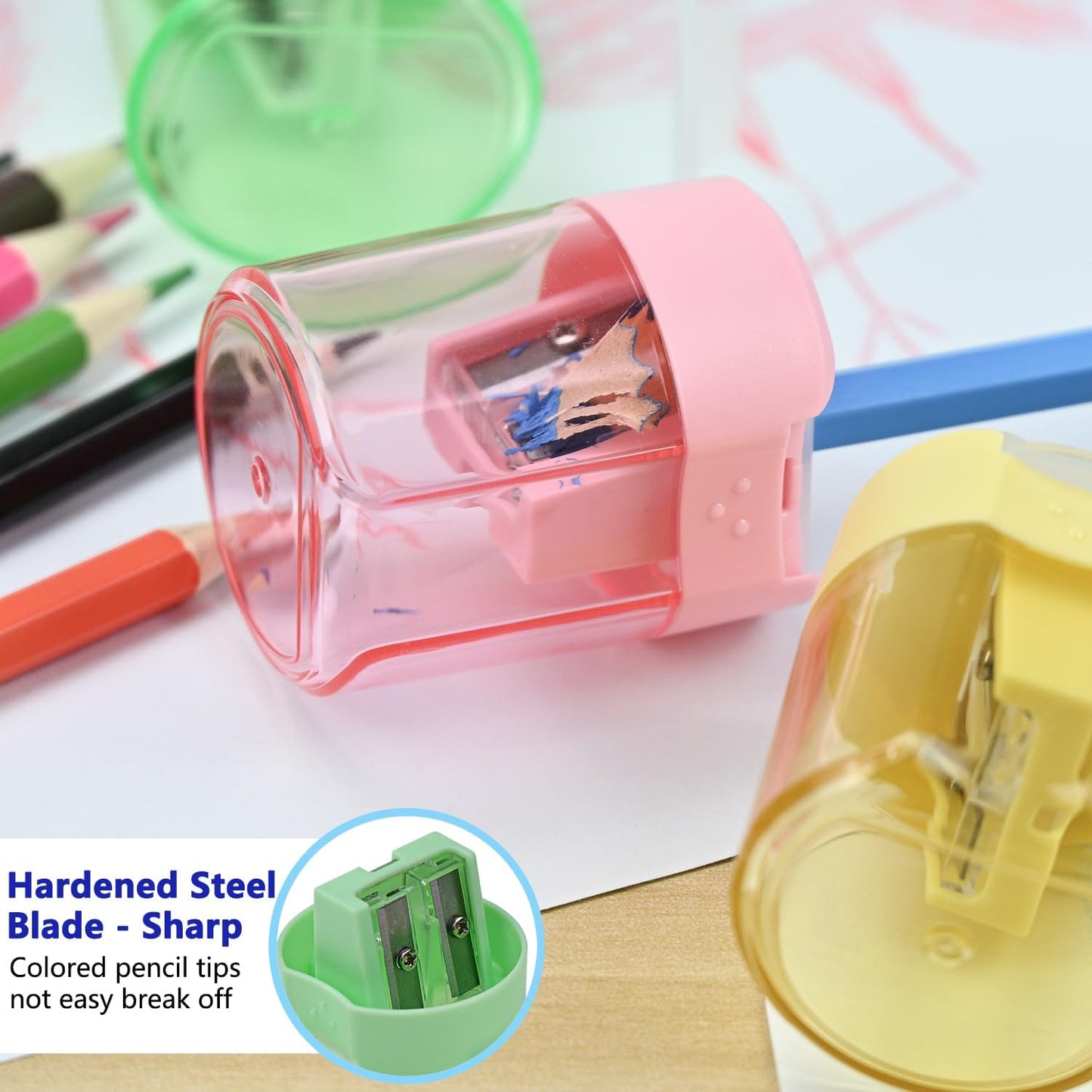 Colored Manual Pencil Sharpeners in Bulk, BOPART 24pcs Small Handheld Pencil Sharpener Dual Holes with Lid for Kids Adults at Classroom School Office Home (24Pcs Sharpeners - D)