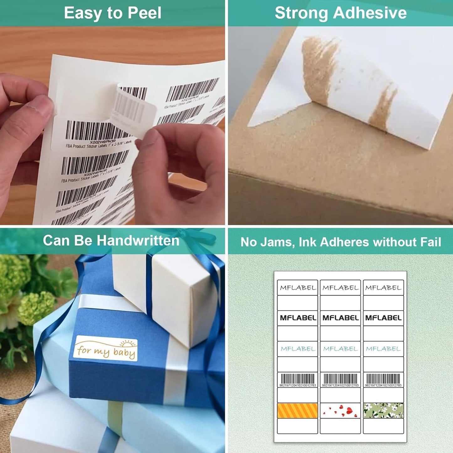 MFLABEL Half Sheet Shipping Labels - 200 Self Adhesive Sticker Sheets for Laser & Inkjet Printers, Waterproof & Smudge-Free, with 12 Free Fragile Labels for Packaging, Shipping and Crafting - Colors B