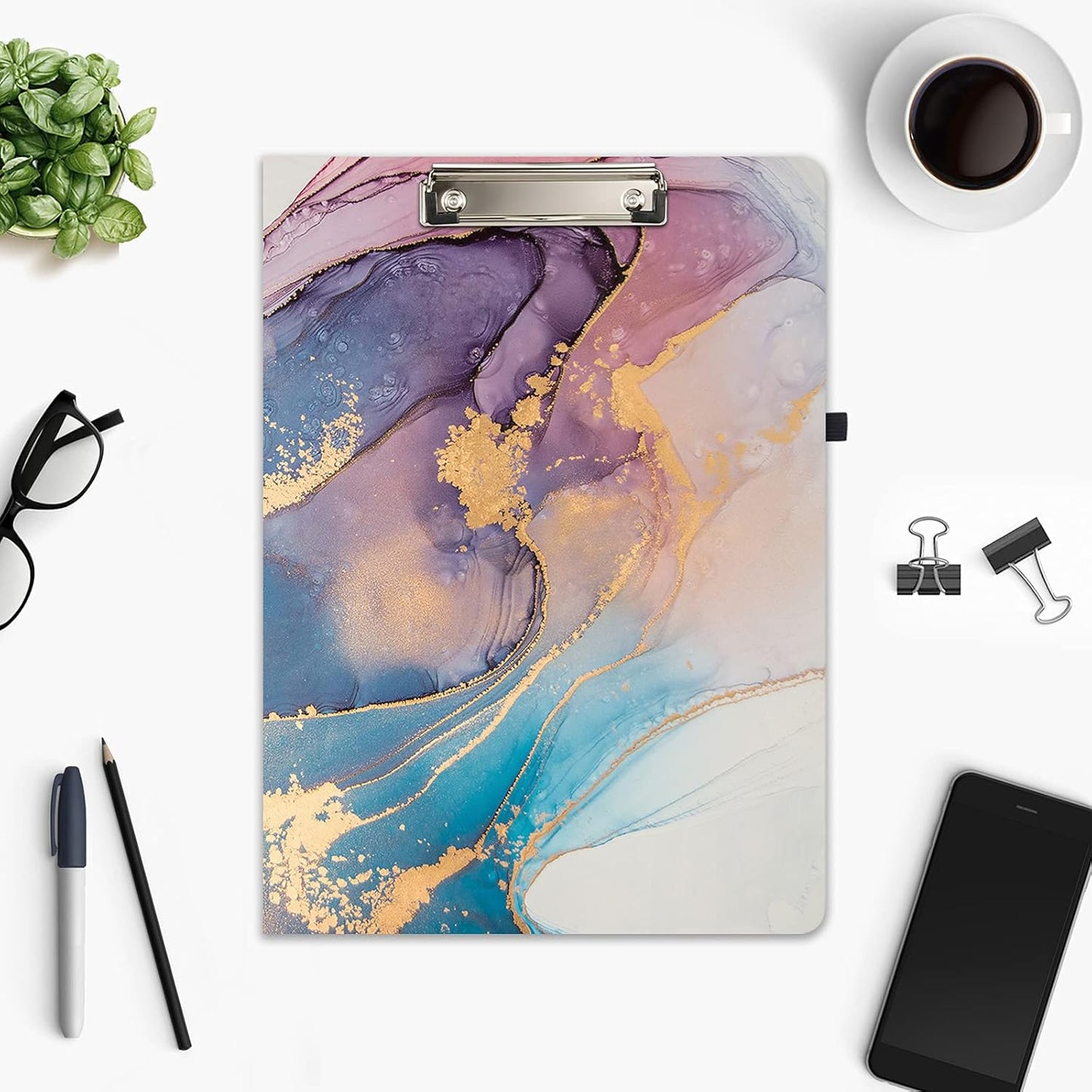 Hongri Clipboard Folio with Refillable Lined Notepad and Interior Storage Pocket for Students, Classroom, Office, Women, Man, Cute Custom Pattern, Size 12.8 x 9.2 in, Classic Flower