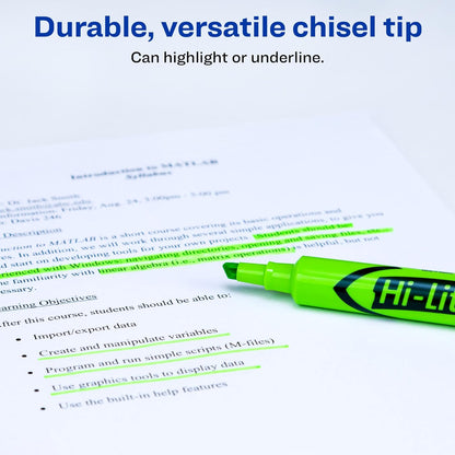 Avery Hi-Liter Desk-Style Highlighters, Smear Safe Ink, Chisel Tip, 12 Fluorescent Green Highlighters (24020)