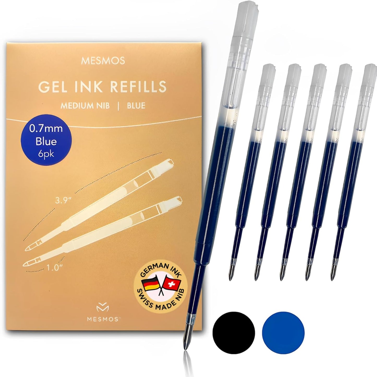 MESMOS 6 Pack 3.9 inch (9.8cm) Pen Refills Ballpoint, Compatible with Ballpoint Parker Pen, (Black Ink)
