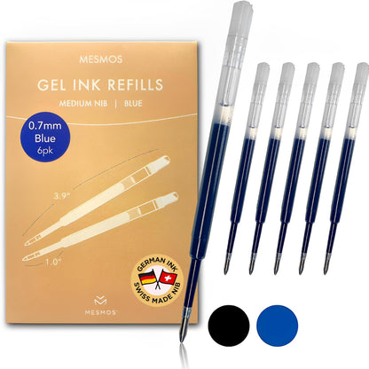 MESMOS 6 Pack 3.9 inch (9.8cm) Pen Refills Ballpoint, Compatible with Ballpoint Parker Pen, (Black Ink)
