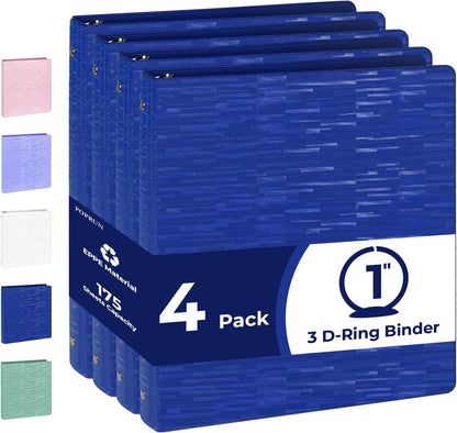 POPRUN 3 Ring Binder 1 Inch, PVC-Free, Holds 175 Sheets of 8.5 x 11 Paper, Extra Durable Organizer with 2 Pockets for School & Office, Heavy-Duty, 4 Pack, Pink