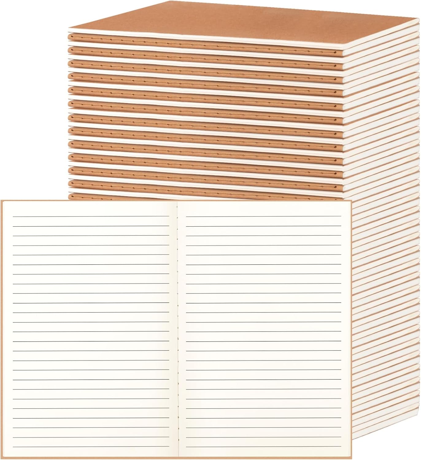 24 Pack A5 Ruled Lined Kraft Notebooks Bulk, Journaling Notebooks, A5 Lined College Ruled Notebook, 8.3x5.5 Inches 60 Pages Travel Journal Notebooks Set for Work, School, Student, Kids, Writing