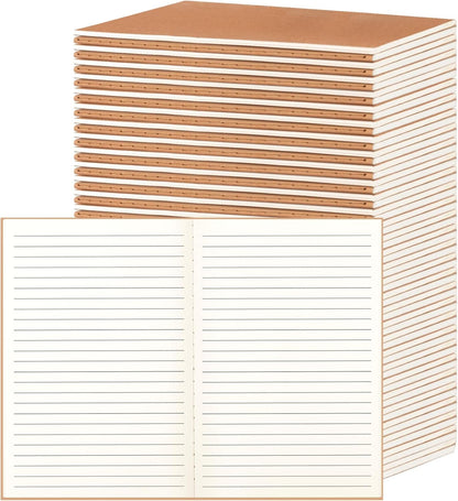 24 Pack A5 Ruled Lined Kraft Notebooks Bulk, Journaling Notebooks, A5 Lined College Ruled Notebook, 8.3x5.5 Inches 60 Pages Travel Journal Notebooks Set for Work, School, Student, Kids, Writing