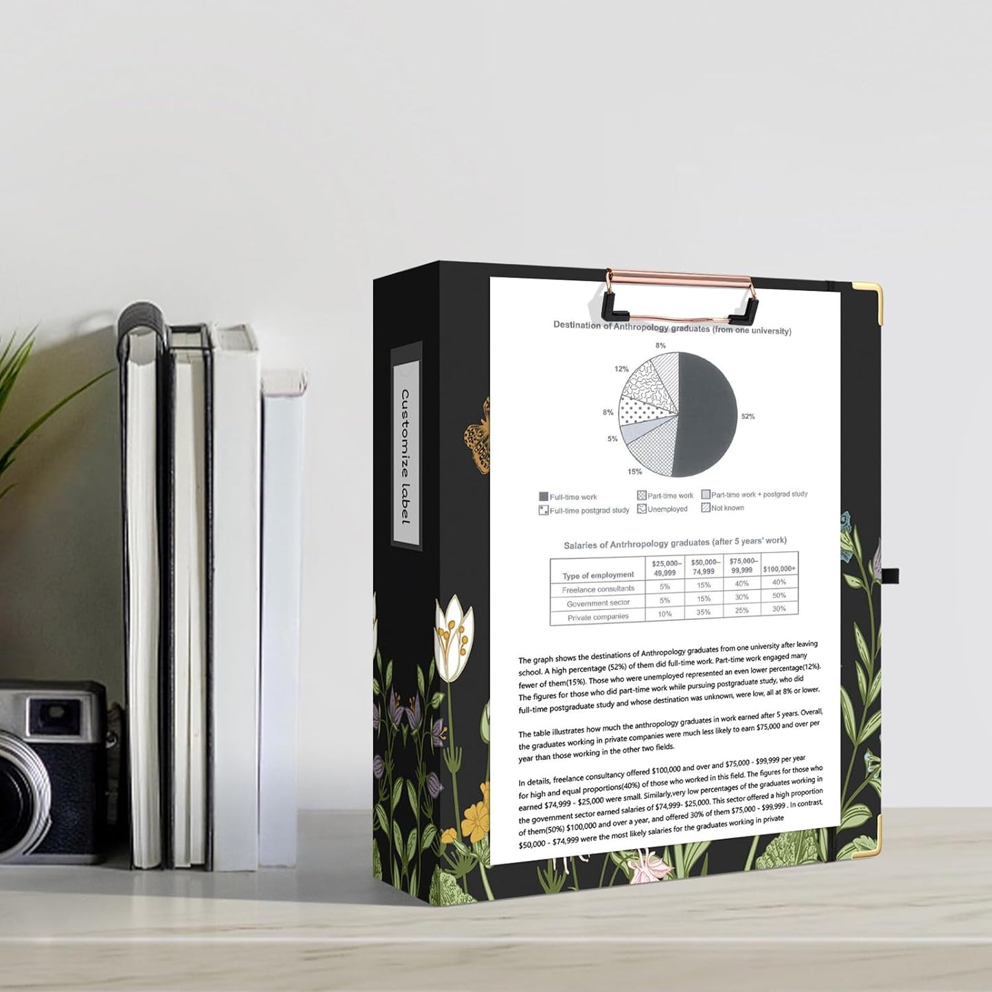 Ospelelf Binder 3 Ring 1 Inch, Floral Round Ring Clipboard Binder for Letter Size with 5 Tab Dividers, File Folder Labels, for School and Office Supplies