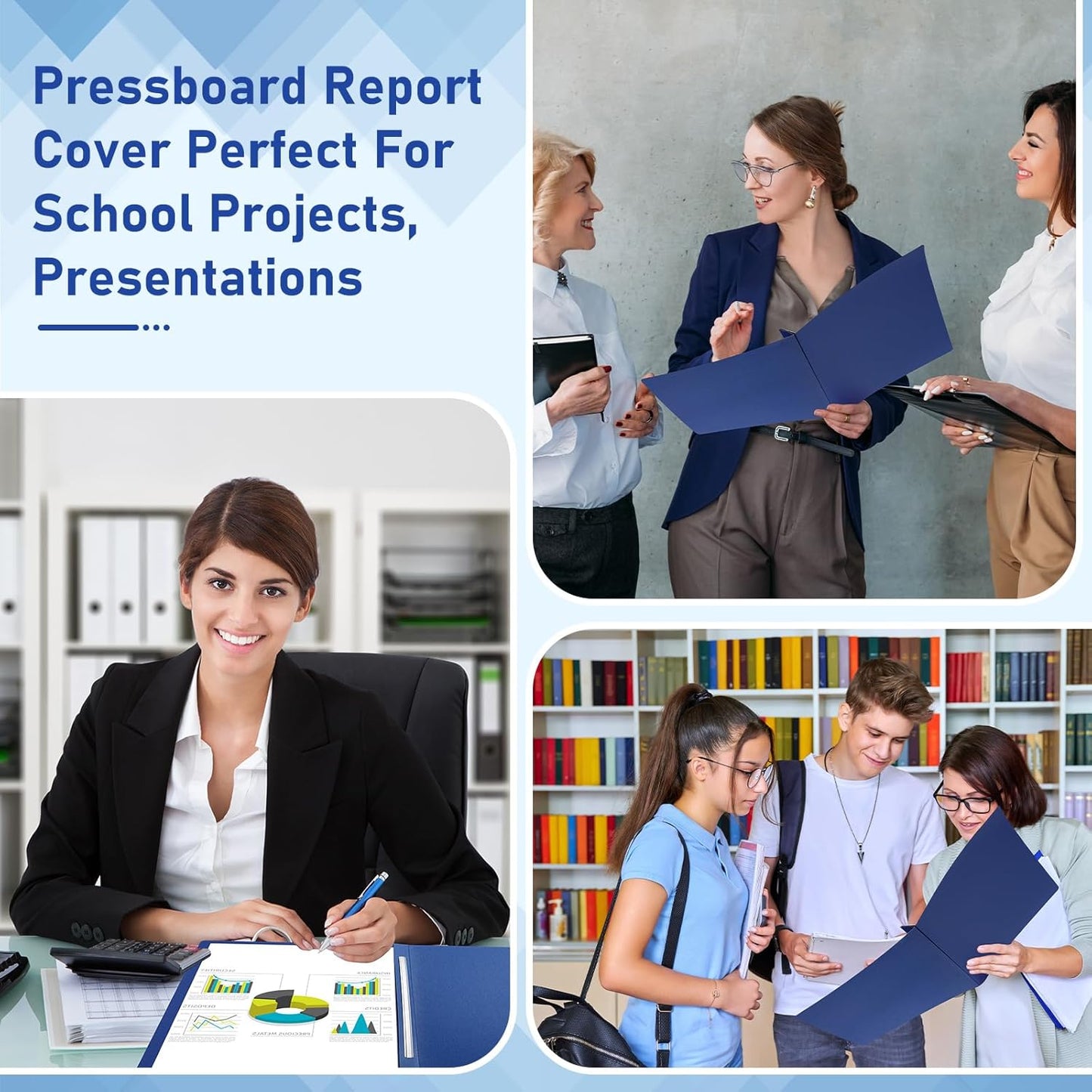 Resurhang 15 Pack 8. 5 x 11 Blue Pressboard Report Covers, Letter Size Paper Folders with Metal Prong Fastener, 3'' Capacity Glossy File Documents Presentation Binder Portfolios Holders