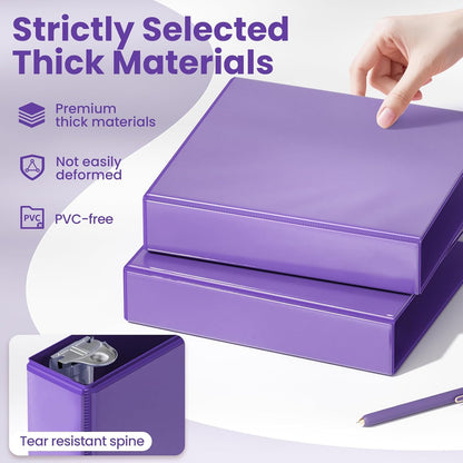 SUNEE 3 Ring Binder 2 Inch, Clear View Binder Three Ring PVC-Free (Fit 8.5x11 Inches) for School or Office Supplies, Light Purple, 1 Pack