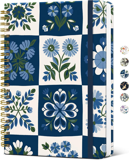 Taja Spiral Journal Notebook for Women, Pretty Hardcover Lined Notebook for Work & Note Taking, Aesthetic Cute Journal for Writing, 140 Pages, 5.8"x8.3", Floral