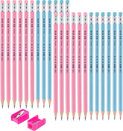 M&G Daily Series 24 Pack HB Pencils, Pre-Sharpened Hexagonal Wood-Cased Pencils with Erasers, 4 Color Barrels, Includes 2 Mini Sharpeners for Writing Drawing and School Office Supplies