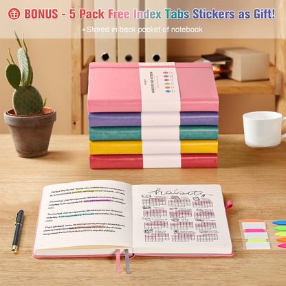 5 Pack College Ruled Notebook, 312 Numbered Pages Thick Notebooks Bulk, 100gsm No Bleed Paper Hardcover Leather Journal, Lined Journal Notebook Set for Women Men School Office, A5, Multicolor