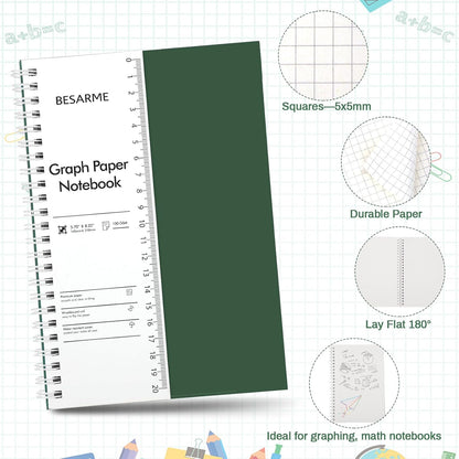 BESARME 4 Pack Graph Paper Notebook A5 Grid Paper Notebooks Waterproof Plastic Graphing Spiral Journal 5.7" x 8.22" Engineering Notebooks for Work School Supplies, 640 Pages 100 GSM