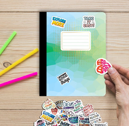 Jainzy Composition Notebooks, 3 Pack with 50 Motivational Stickers,College Ruled, 9.7 x 7.5 inches, 140 Pages, Gold Foil Details