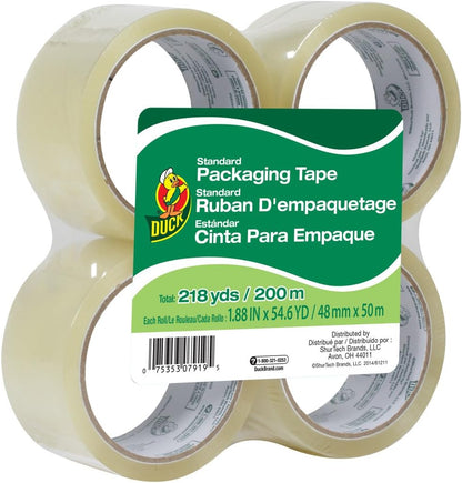 Duck Brand Standard Packaging Tape Refills - 4 Rolls of Clear Packing Tape - Shipping, Mailing and Moving Supplies - 3" Core - 1.88 Inch x 54.6 Yards, Clear (240238)