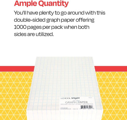 School Smart Double Sided Graph Paper, 8-1/2 x 11 Inches, 1/2 Inch Rule, White, Pack of 500 - 085279