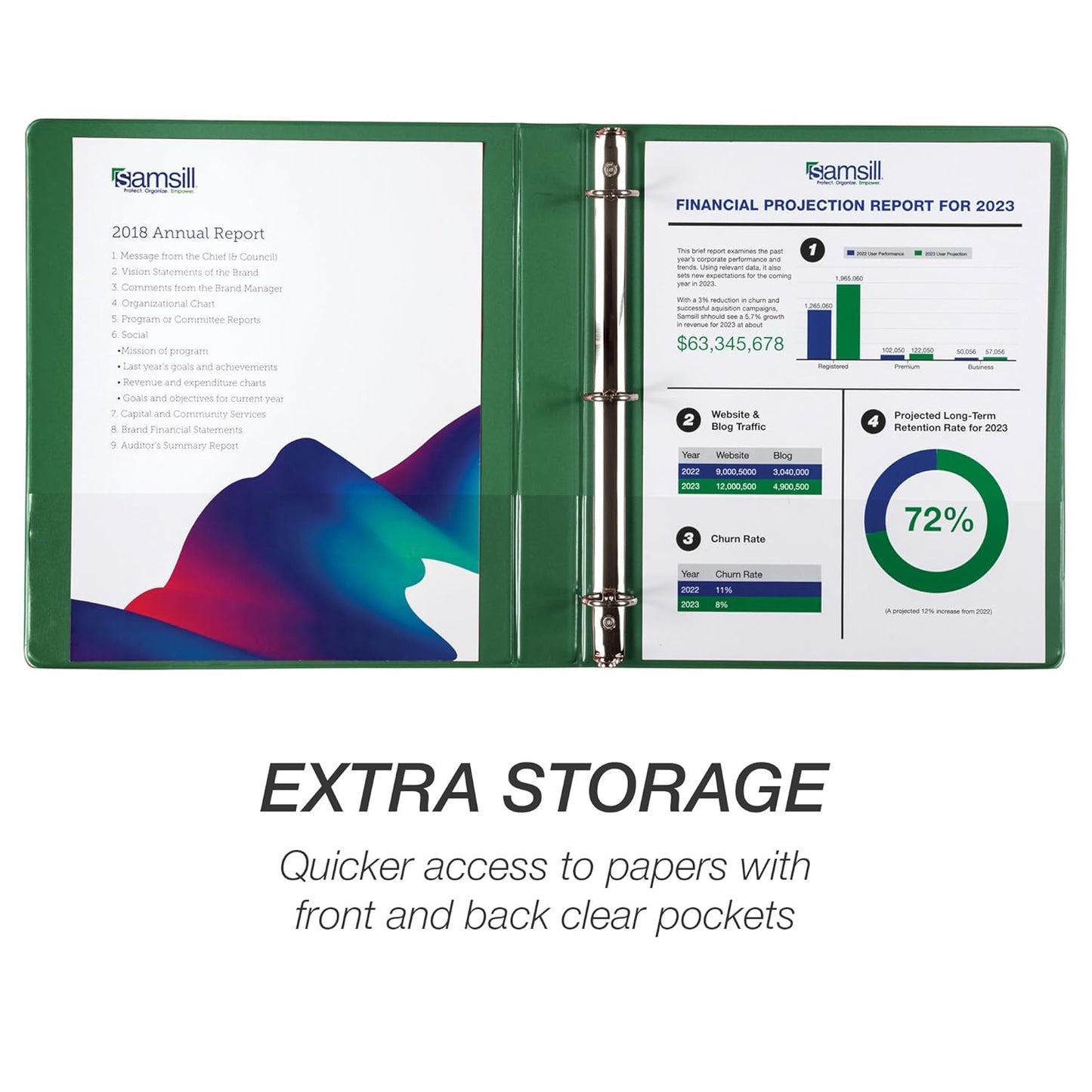 Samsill 1 Inch 3 Ring Binders, Economy Round Ring, Clear View Cover, 200 Sheet Capacity - for School, Home, Office - Green, 24 Pack