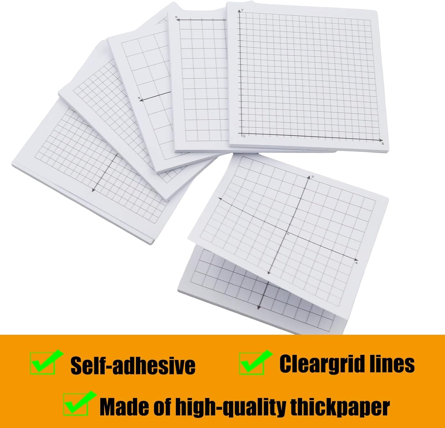 Graph Sticky Notes 300 Sheets Mini Graph Paper Sticky Notes 3x3 Inch 6 Pads Adhesive Four Quadrant Grid Sticky Notes Graphing Paper for Bible Journaling Office Math Supplies, Bright Color