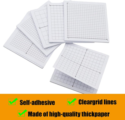 Graph Sticky Notes 300 Sheets Mini Graph Paper Sticky Notes 3x3 Inch 6 Pads Adhesive Four Quadrant Grid Sticky Notes Graphing Paper for Bible Journaling Office Math Supplies, Bright Color