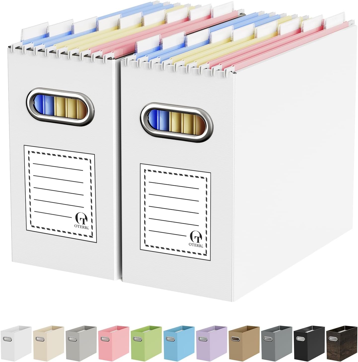 Oterri File Organizer Box, Portable Collapsible Cardboard File Folder Organizer with Handle for Letter Size Hanging Files, Document Storage Box for Home Office & Classroom (4 Packs, Black)