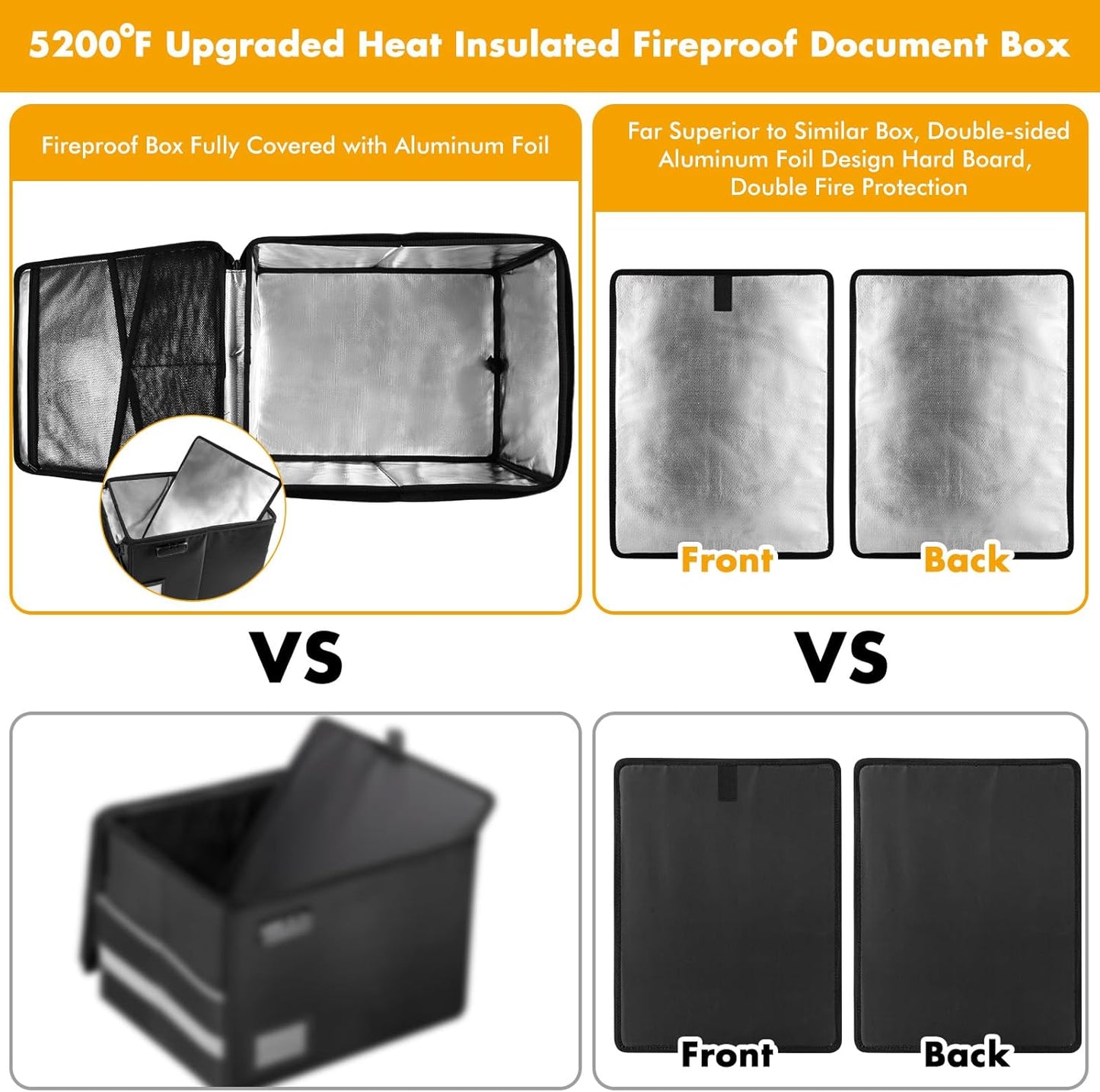 TOMKID Fireproof Document Box, Fireproof File Box with Lids, Important Document Organizer Box with Lock, Portable File Folder Organizer with Handle