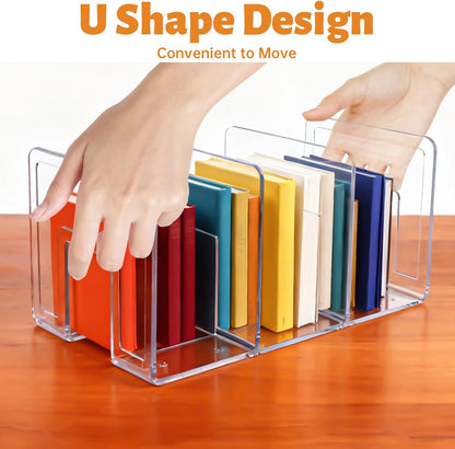 4 PCS Plastic Book Organizer, 3-Section Desktop File Sorter, Longer Thicker Divided Holders for Books, Envelopes, Notebooks, Bags, Handbags, Purses