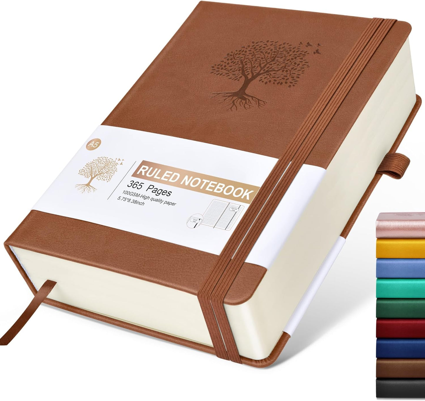 Lined Journal Notebook -365 Pages A5 Thick Journals for Writing Ruled Notebook, Hardcover Leather Journal for Women Men Daily Journal Notebook for Work, Note Taking, 100Gsm Lined Paper( 5.75'' X 8.38'' Green)