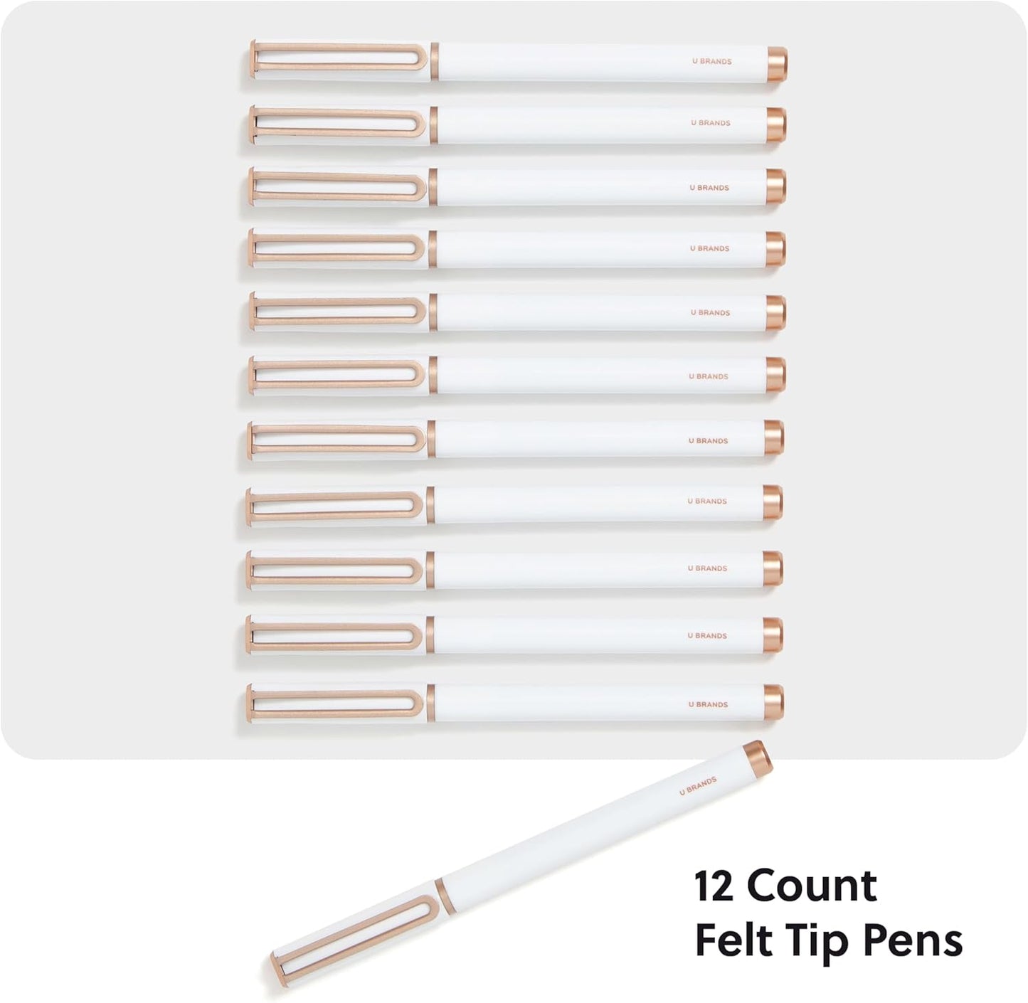 U Brands Catalina Felt Tip Pens, Set of 12, Stripes and Dots with Gold Details, Medium (0.7 mm) Point, Black Ink