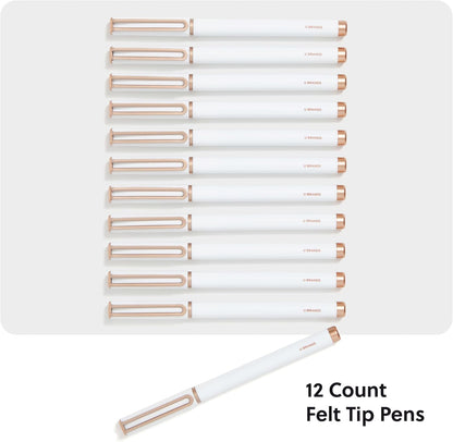 U Brands Catalina Felt Tip Pens, Set of 12, Stripes and Dots with Gold Details, Medium (0.7 mm) Point, Black Ink