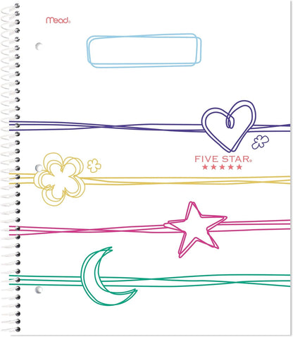 Five Star Spiral Notebook + Study App, 2 Pack, 1 Subject, Wide Ruled, 8" x 10-1/2", 80 Sheets, Fights Ink Bleed, Water Resistant Cover, Pastel Waves and Brush Strokes (930210F-ECM)