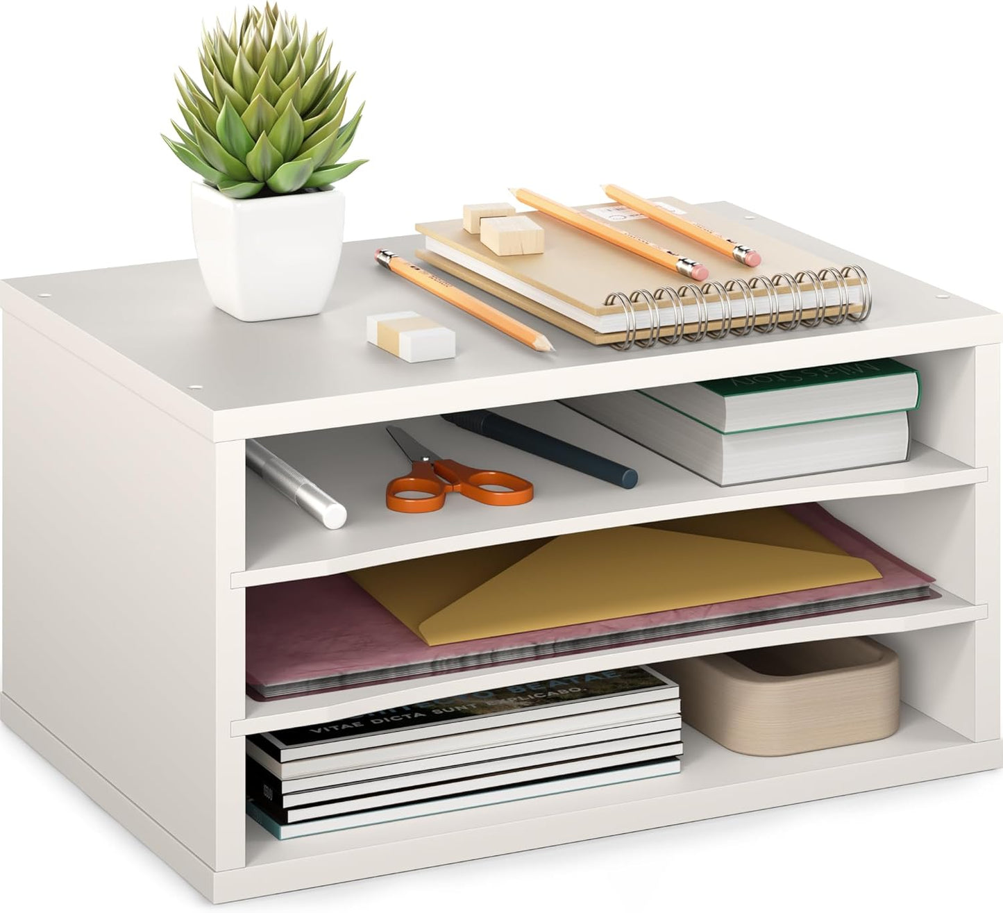 Ballucci 4-Tier Paper Organizer for Desk, Stackable Tray, Desk Storage Organizer Shelves, Stacking Letter Paper Tray Sorter for Classroom Office, Black