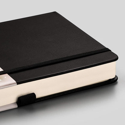 EMSHOI Graph Paper Notebook - 256 Pages A5 Graph Notebook/Journal, Hard Cover, 120gsm Thick Paper, Smooth PU Leather, Inner Pocket, 5.75'' × 8.38''-Black