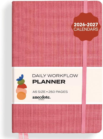 Anecdote Daily Planner w/ 2026-2027 Calendar | Start Anytime 26 Weeks Undated | 1 Page per Day | 8.5" x 5.2" | Hardcover To-Do List Organizer, Plan Your Success, Achieve Productivity Goals (Evergreen)