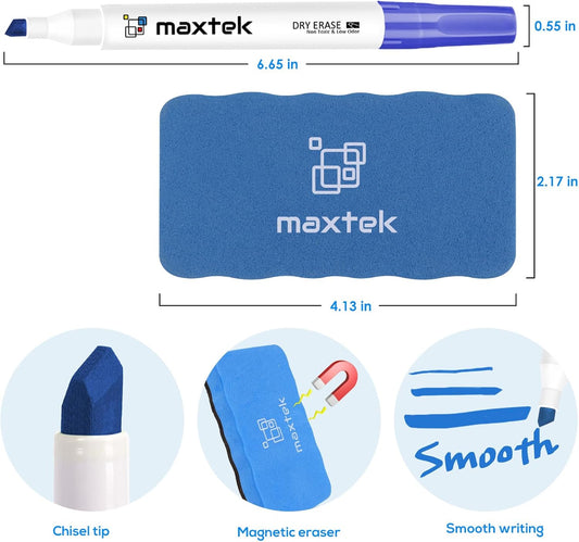 maxtek Low Odor Dry Erase Markers Chisel Tip, Whiteboard Markers Set 4 Count with 1 Magnetic Eraser