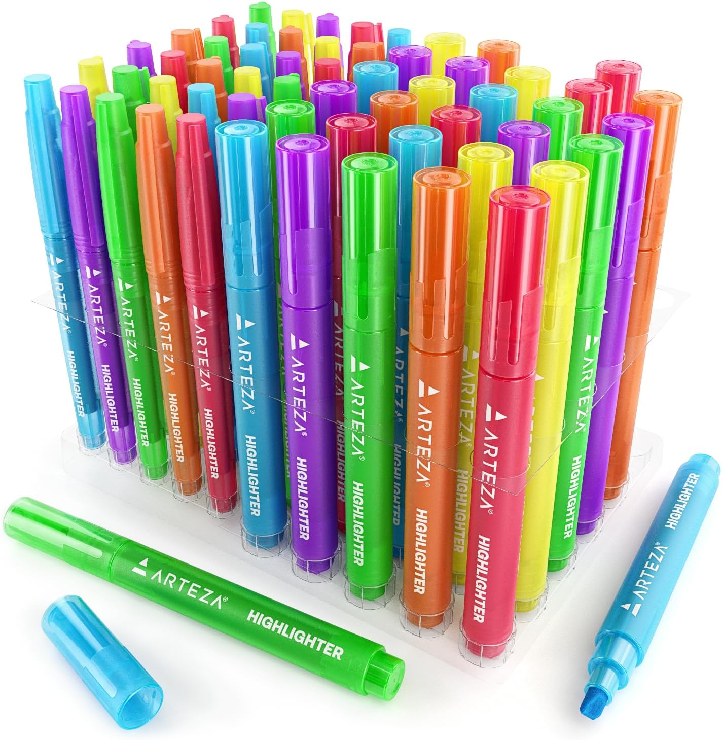 ARTEZA Highlighters, Bulk Set of 60 Neon Colors with Broad & Narrow Chisel Tips, Quick-Dry Smear-Resistant Ink for Office, Journaling, Planning & Notes