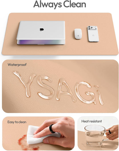 YSAGi Leather Desk Pad Protector, Large Mouse Pad, Non-Slip PU Leather Desk Blotter, Waterproof Writing Pad for Office and Home (31.5" x 15.8", Eggshell) - Colors B