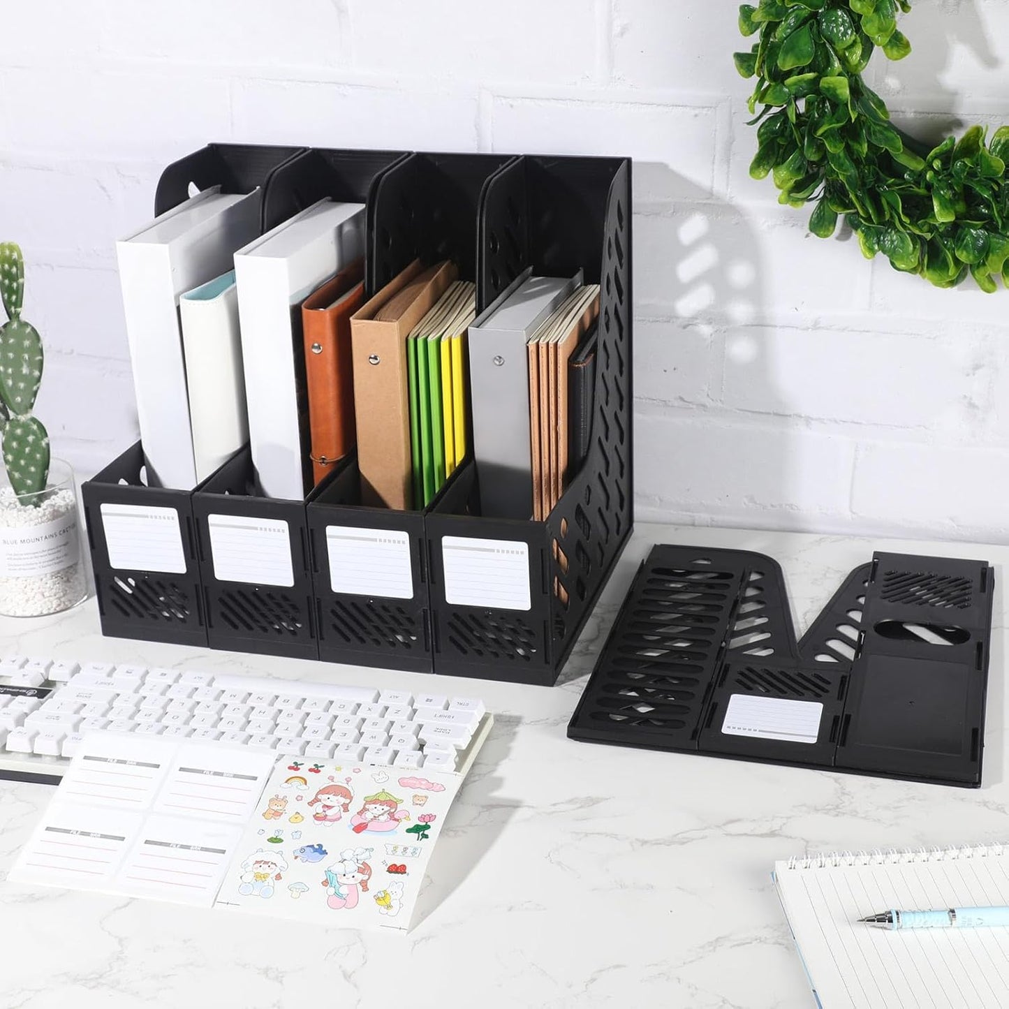 Glenmal 6 Pcs Plastic Magazine File Holder Collapsible Vertical Magazine Rack Holder Desk Folder Organizers Binder for Home Office School Desktops Aesthetic Storage Accessories(Black)