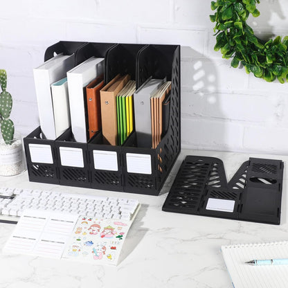 Glenmal 6 Pcs Plastic Magazine File Holder Collapsible Vertical Magazine Rack Holder Desk Folder Organizers Binder for Home Office School Desktops Aesthetic Storage Accessories(Black)