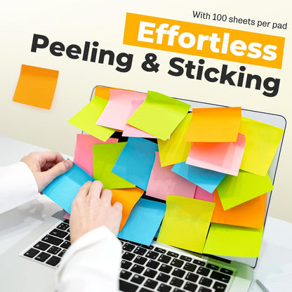 Sticky Notes 3x3 Inches, Bright Colors Self-Stick Pads, Easy to Post for Home, Office, Notebook,100 Sheets/pad (8 Pads)