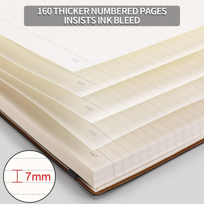 AHGXG 8.5''×11'' Notebook College Ruled - Large A4 Notebook Lined Journal - 320 Pages Thick Journal for Writing, 100gsm Thick Paper, Leather Softcover, for Work School - Black