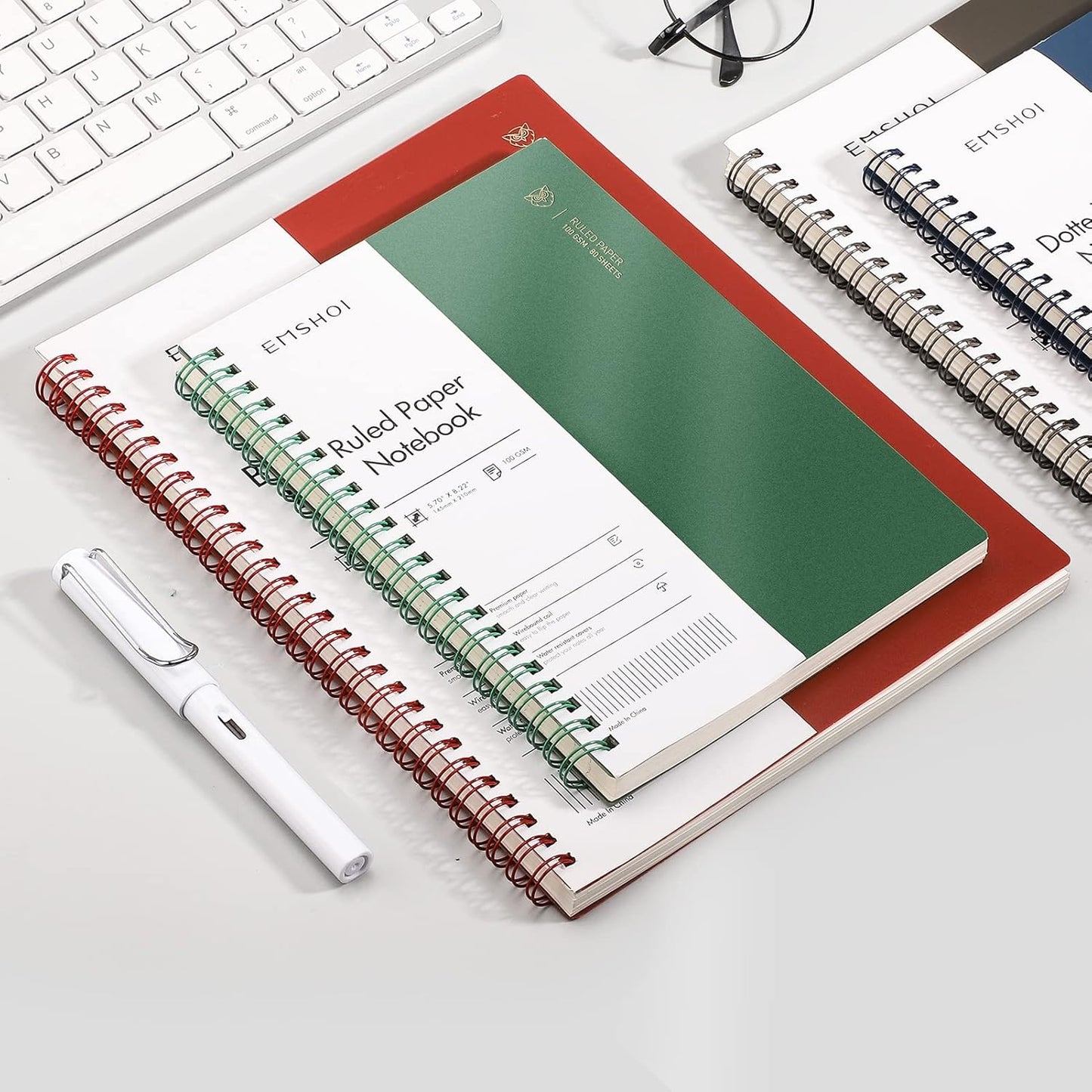 EMSHOI Dotted Journal Spiral Notebook 5.7" x 8.22" - 4 Pack 640 Pages 100gsm Thick Paper, A5 Dot Grid Notebook, Plastic Hardcover Dotted Notebook for Journaling Writing