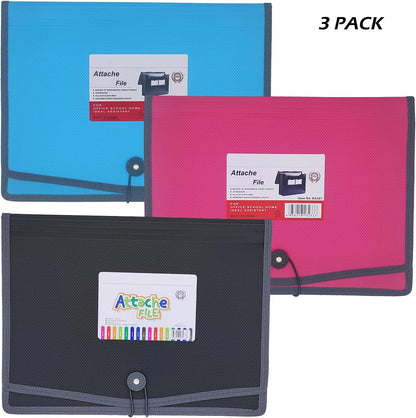 Expanding File Folder Document Organizer with Elastic Cord & Button Closure, Letter Size, 3.5" Expansion, Letter A4 Expandable File Folder for Home School Office Organization, 3 Pack