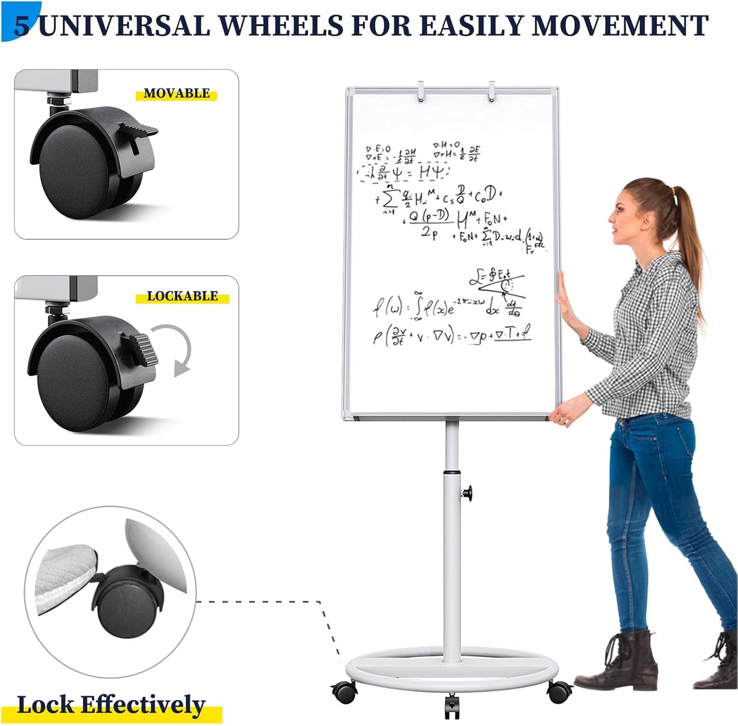 maxtek Mobile Dry Erase Board – 40x28 inches Magnetic Portable Whiteboard Stand Easel White Board Flipchart Easel Board with 25 Sheets Paper Pad for School Supplies