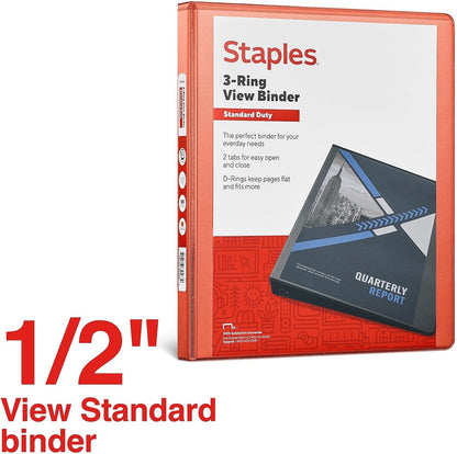 Staples Standard 2-Inch 3-Ring View Binder, Holds Up to 450 Sheets, Orange, Durable Binder for Office & School