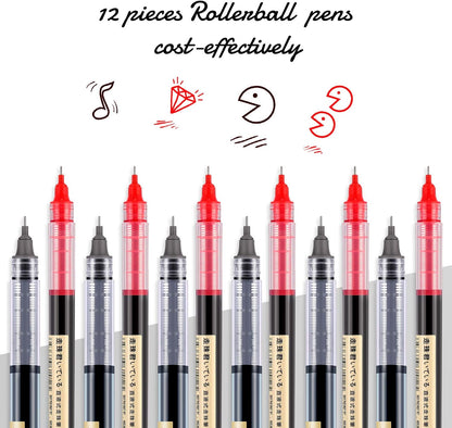 Frienda 12 Pieces Rolling Ball Pens 0.5 mm Japanese Quick Drying Fine Point Pens Liquid Ink Smooth Writing for Office Student Back to School Supplies(Multicolor)