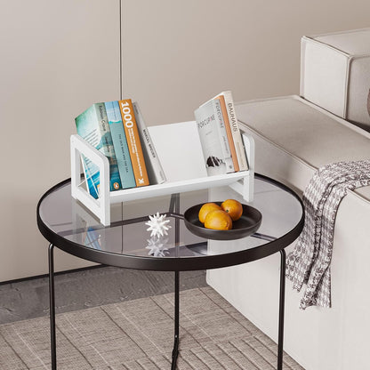 ELITEROO Desktop Bookshelf Organizer, Wood Slanted Desk Bookshelf, Small Tabletop Book Rack, Portable Mini Bookcase for Book Display, Cookbooks, Kids Reading, Office & Home Storage, Rustic Brown