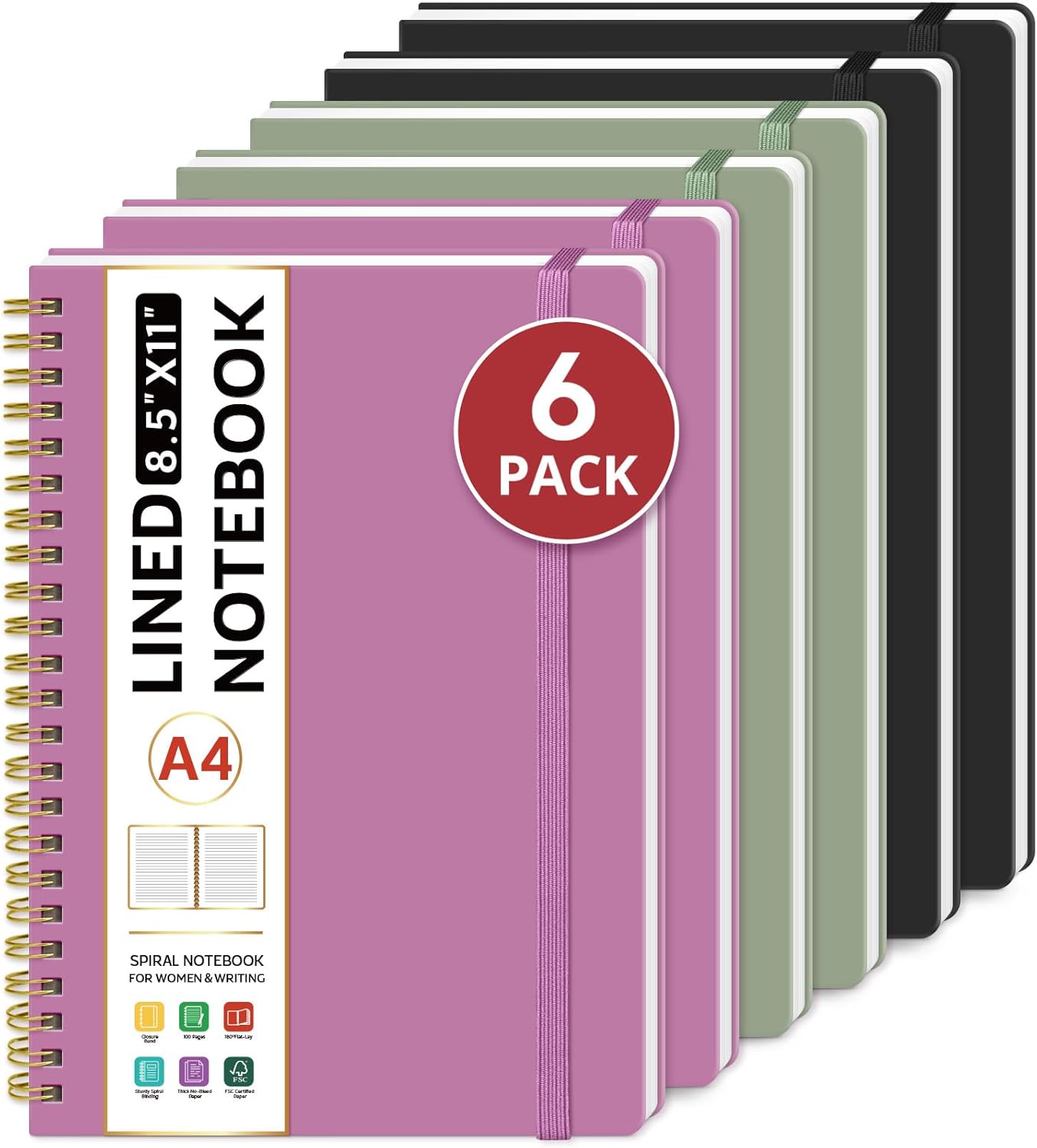 Taja Spiral Lined Notebook, 8.5"x11" Notebooks for Work, Large A4 Journal for Women & Men, College Ruled Journaling Notebook for Writing, Plastic Cover Spiral Journal, Green