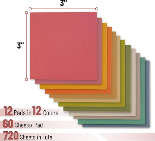 Mr. Pen- Sticky Notes, 3"x3", 12 Pads, 720 Sheets, Autumn Carnival Color Palette, Sticky Notes Bulk, Self-Stick Note Pads, Perfect for Office, School, Home, Study & Organization