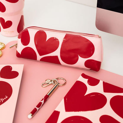 kate spade new york Pen and Pencil Case with Office Supplies, Zip Pouch Includes 2 Pencils, Sharpener, Eraser, and Ruler, Polka Dots (black/white)